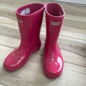 Girls pink sparkle hunter boots US size 1